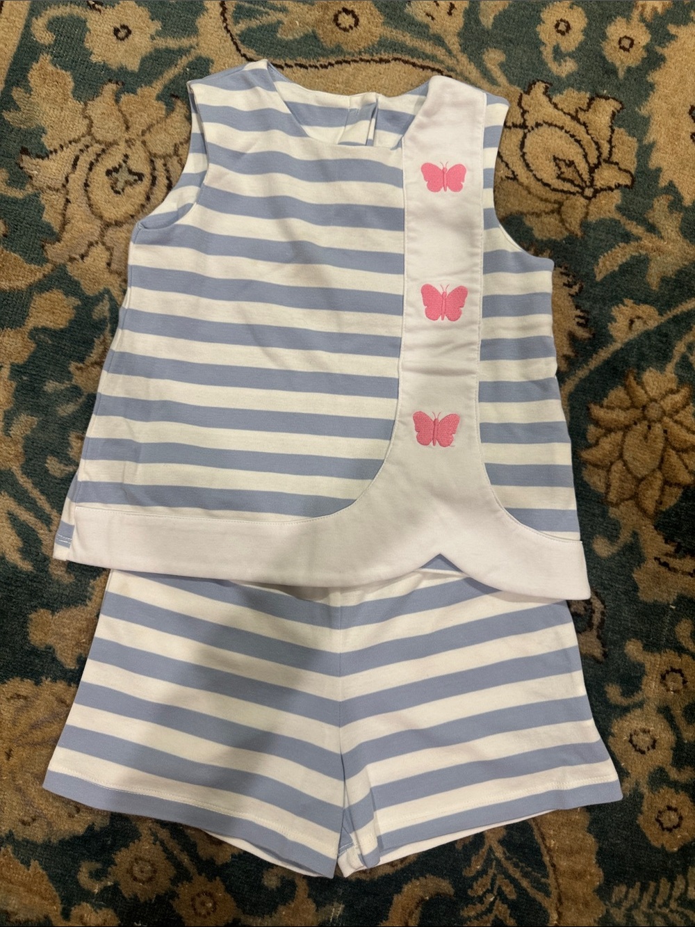 The Beaufort Bonnet Company Blue & White Striped Butterfly Tank and Shorts Set